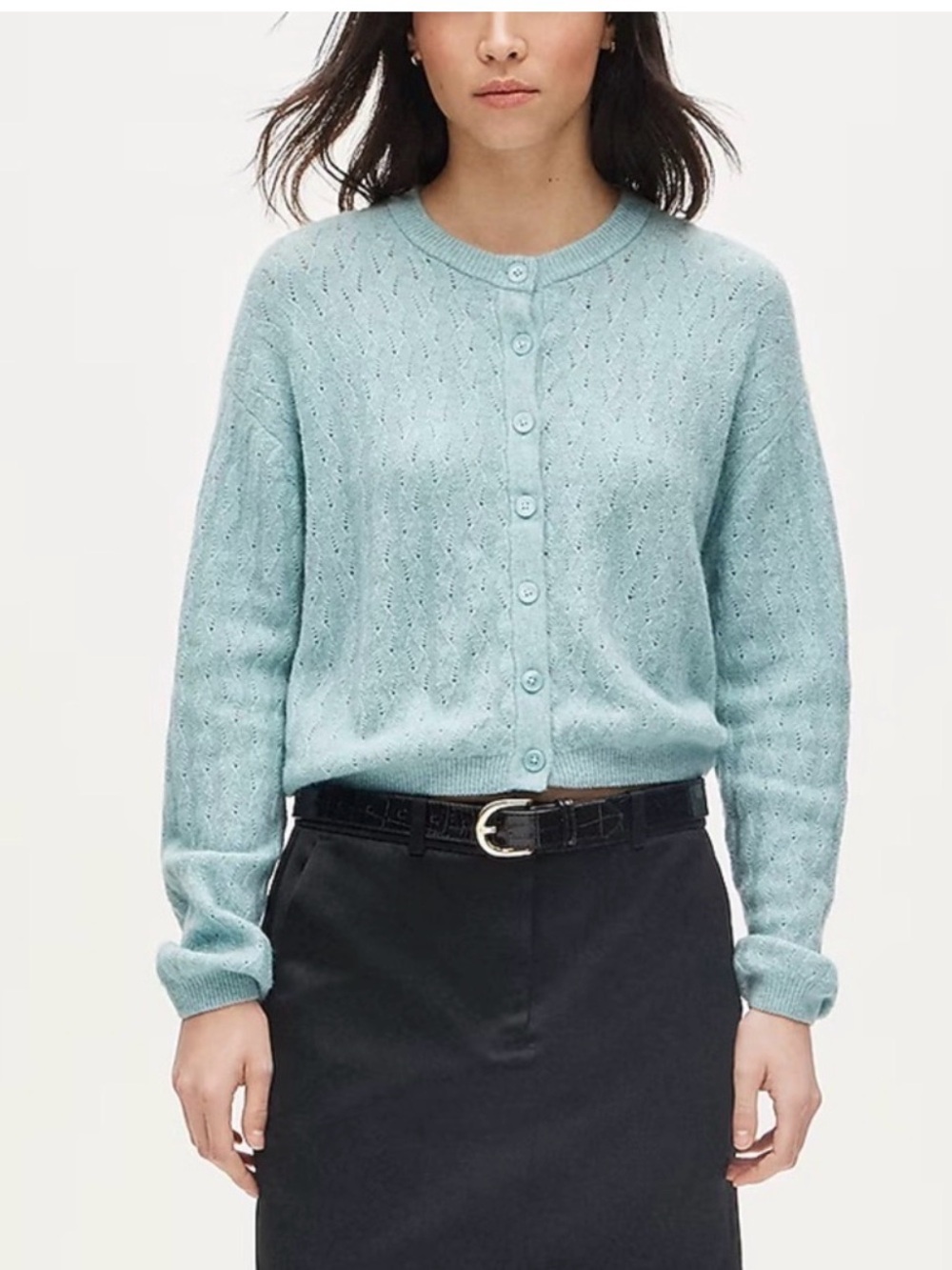 J. Crew Super Soft Pointelle Bubble Hem Cardigan Sweater Wool Alpaca Blend Med
